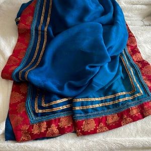 Georgette blue & red saree